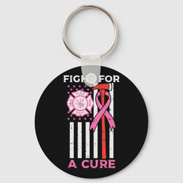 Fight For A Cure Firefighter US Flag Breast Cancer Key Ring (Front)