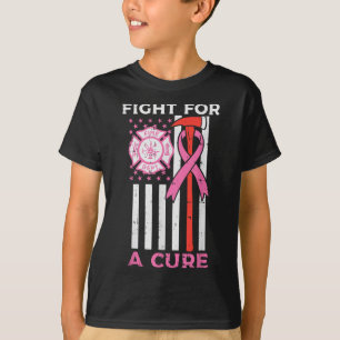 Fight For A Cure Firefighter Us Flag Breast Cancer T-Shirt