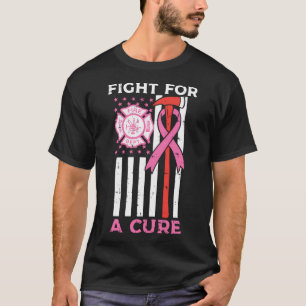 Fight For A Cure Firefighter Us Flag Breast T-Shirt