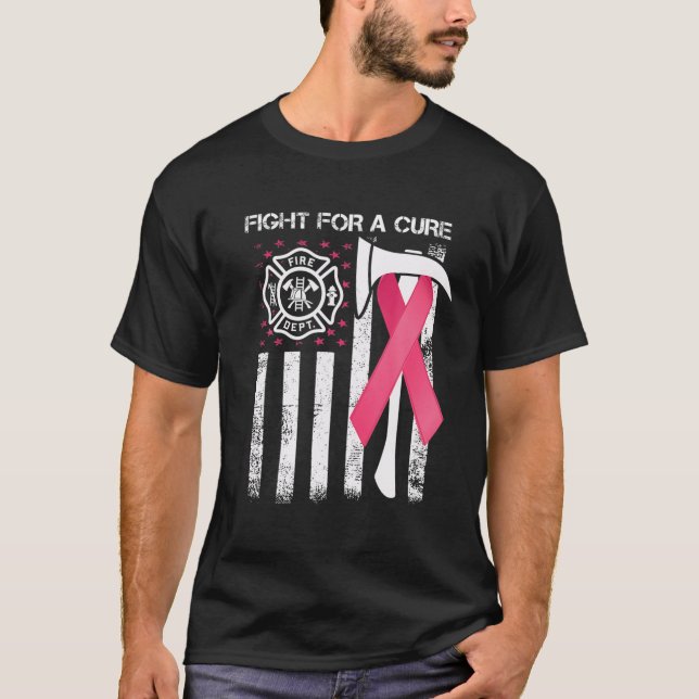 Fight For A Cure US Flag Firefighter Breast Cancer T-Shirt (Front)