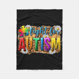 Fight For Autism Daisy And Puzzle Autism Awareness Fleece Blanket