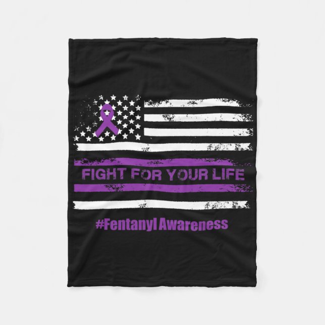 Fight For Your Life Overdose Awareness Purple Ribb Fleece Blanket (Front)