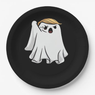 Fight Funny Halloween Trumpkin Paper Plate