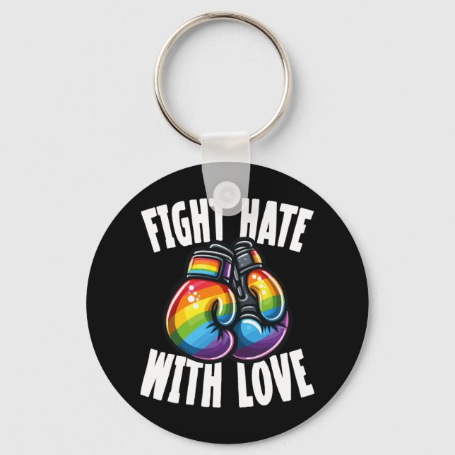 Fight Hate With Love Rainbow Boxing Gloves  Key Ring (Front)