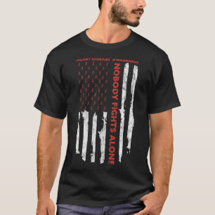 Fight Heart Disease Awareness Month American Flag  T-Shirt