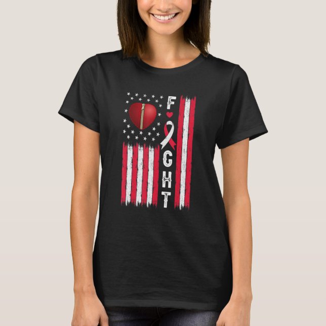 Fight Heart Disease Awareness US Flag CHD Warrior  T-Shirt (Front)
