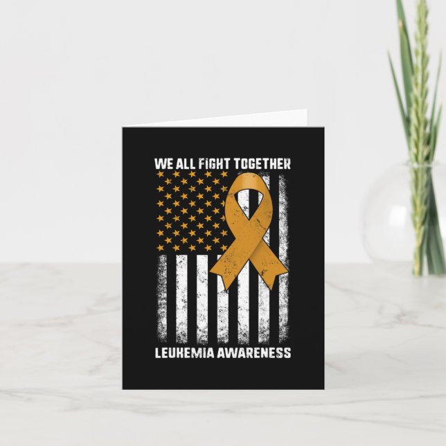 Fight Leukaemia Awareness Orange Ribbon USA Flag W Card (Front)