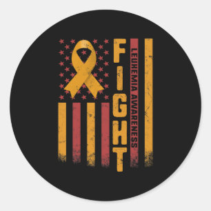 Fight Leukaemia Awareness Orange Ribbon USA Flag W Classic Round Sticker