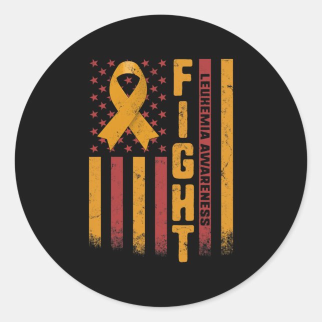 Fight Leukaemia Awareness Orange Ribbon USA Flag W Classic Round Sticker (Front)