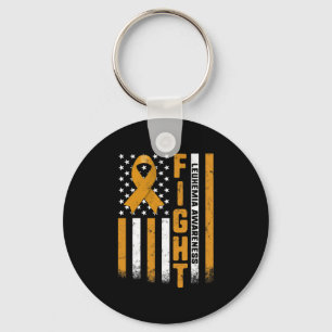 Fight Leukaemia Awareness Orange Ribbon USA Flag W Key Ring