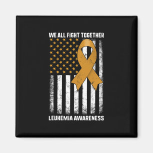 Fight Leukaemia Awareness Orange Ribbon USA Flag W Magnet