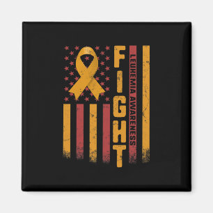 Fight Leukaemia Awareness Orange Ribbon USA Flag W Magnet