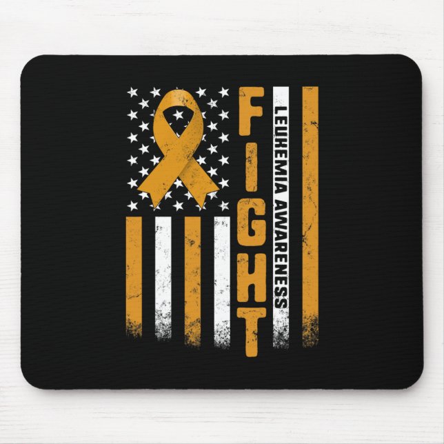 Fight Leukaemia Awareness Orange Ribbon USA Flag W Mouse Mat (Front)