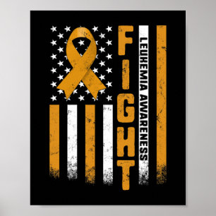 Fight Leukaemia Awareness Orange Ribbon USA Flag W Poster
