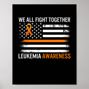 Fight Leukaemia Awareness Orange Ribbon Usa Flag W Poster