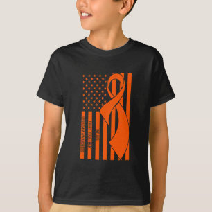 Fight Leukaemia Awareness Orange Ribbon Usa Flag W T-Shirt