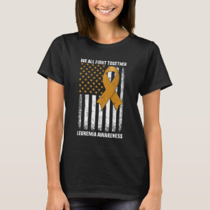 Fight Leukaemia Awareness Orange Ribbon USA Flag W T-Shirt