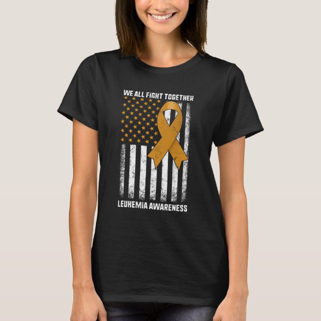 Fight Leukaemia Awareness Orange Ribbon USA Flag W T-Shirt (Front)