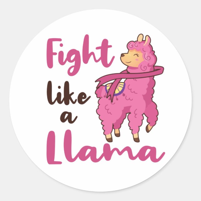 Fight Like a Llama Breast Cancer Warrior Fighter Classic Round Sticker (Front)
