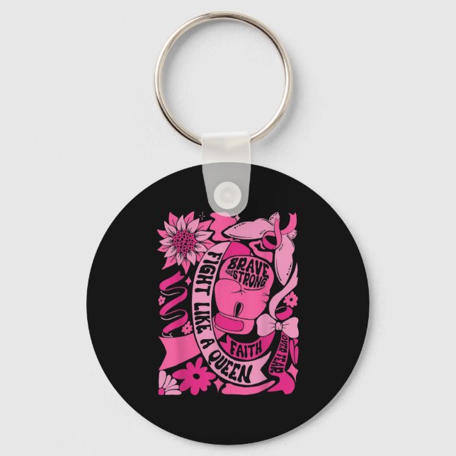 Fight Like A Queen Women Girl Breast Cancer Warrio Key Ring (Front)