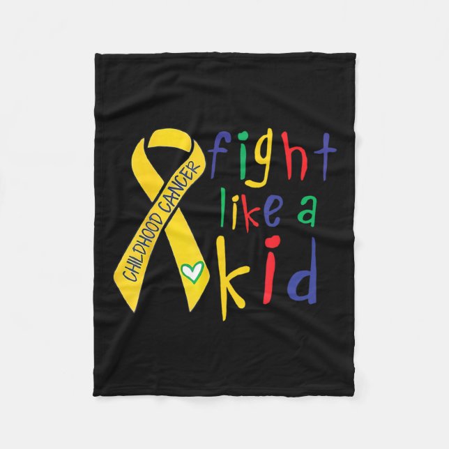 Fight Like Kid Gold Ribbon Childhood Cancer Awaren Fleece Blanket (Front)