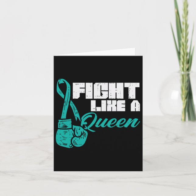 Fight Like Queen Teal Boxing Gloves Ovarian Cancer Card (Front)
