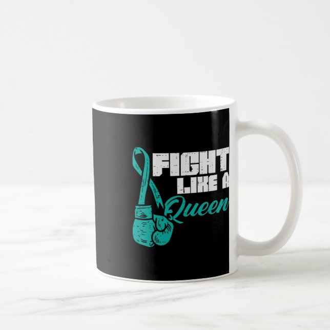 Fight Like Queen Teal Boxing Gloves Ovarian Cancer Coffee Mug (Right)