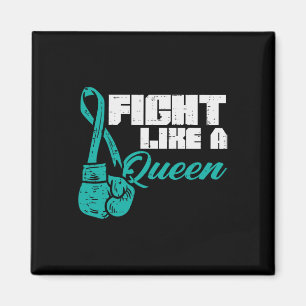 Fight Like Queen Teal Boxing Gloves Ovarian Cancer Magnet