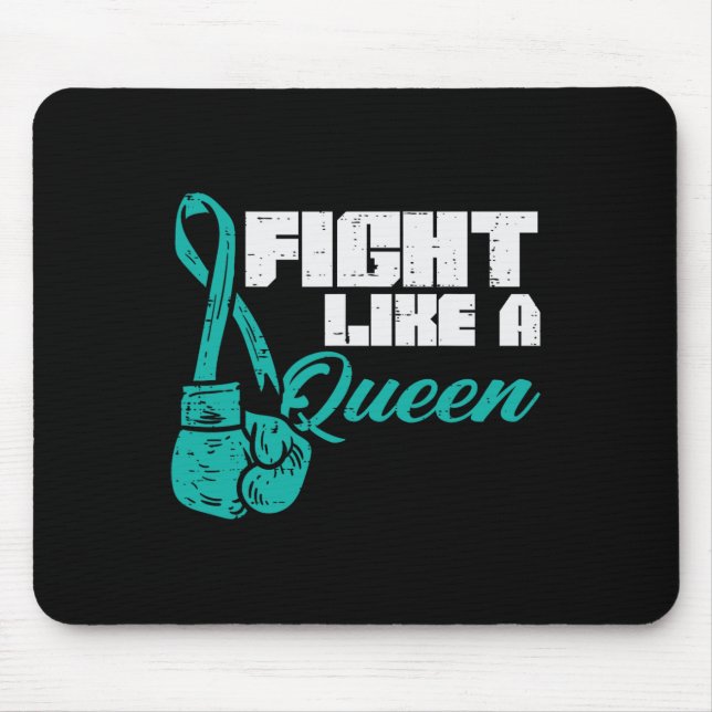 Fight Like Queen Teal Boxing Gloves Ovarian Cancer Mouse Mat (Front)