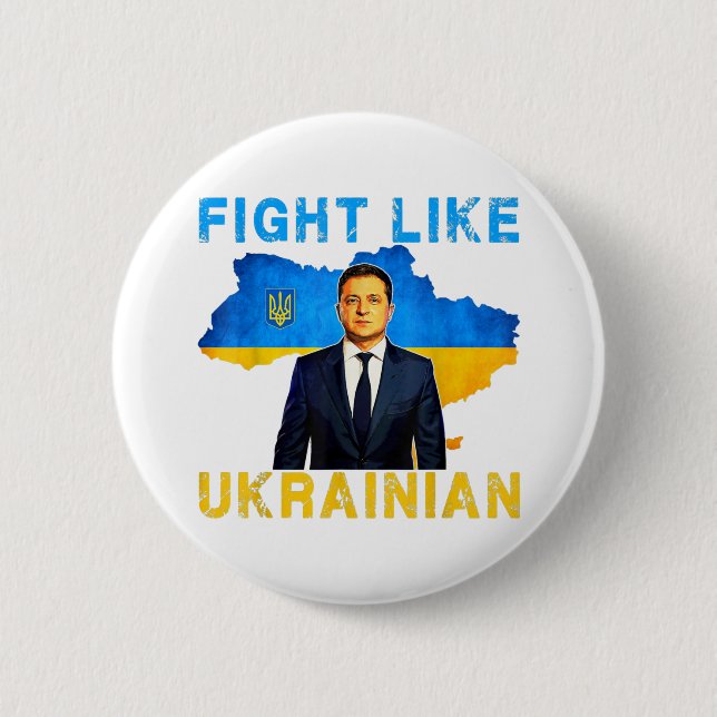 Fight Like Ukrainian I stand with Ukraine Volodymy 6 Cm Round Badge (Front)