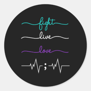 Fight, Live, Love Suicide Awareness Classic Round Sticker