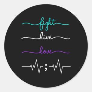 Fight Live Love Suicide Prevention Awareness Classic Round Sticker