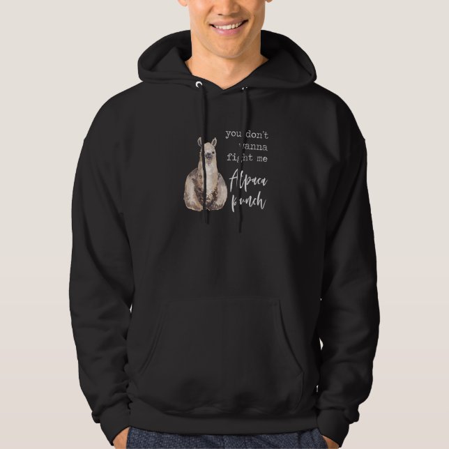 Fight Me Alpaca Punch  Llama Love Pun Quote Joke M Hoodie (Front)
