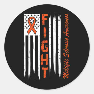 Fight Multiple Sclerosis Awareness Usa Flag Orange Classic Round Sticker