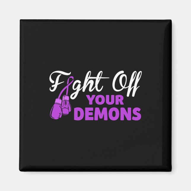 Fight Off Your Demons Purple Ribbon Boxing Gloves  Magnet (Front)