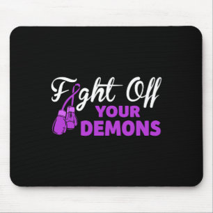 Fight Off Your Demons Purple Ribbon Boxing Gloves  Mouse Mat