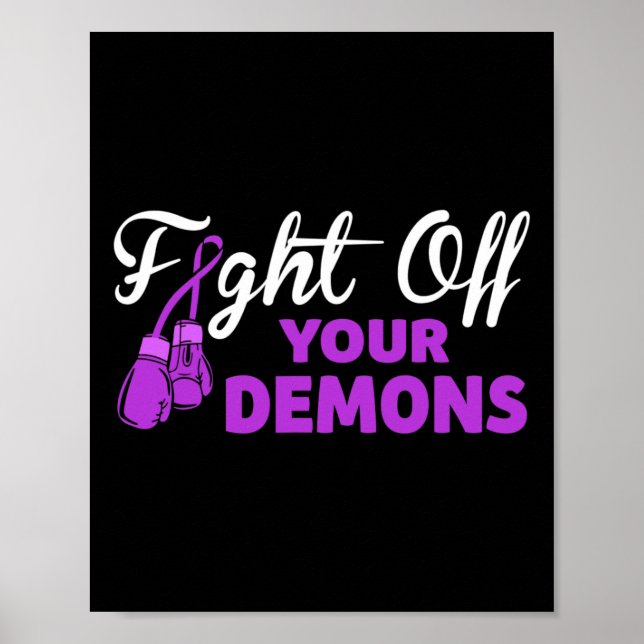 Fight Off Your Demons Purple Ribbon Boxing Gloves  Poster (Front)