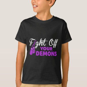 Fight Off Your Demons Purple Ribbon Boxing Gloves T-Shirt