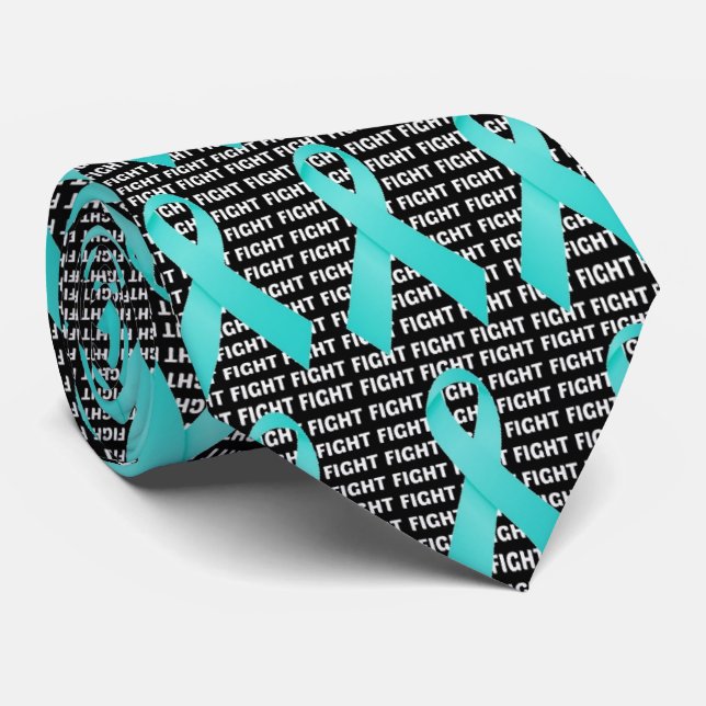 Fight Ovarian Cancer Teal Ribbon Tie (Rolled)