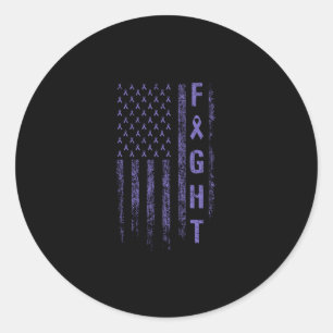 Fight Pancreatic American Flag Cancer Awareness Classic Round Sticker