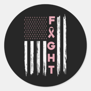 Fight Pink American Flag Breast Cancer Awareness Classic Round Sticker