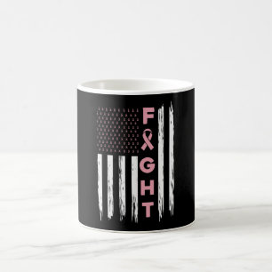 Fight Pink American Flag Breast Cancer Awareness Coffee Mug