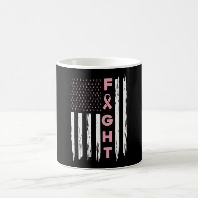 Fight Pink American Flag Breast Cancer Awareness Coffee Mug (Center)