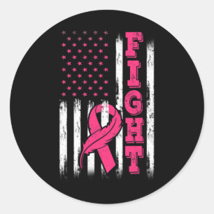 Fight Pink Ribbon Flag Breast Cancer Awareness  Classic Round Sticker