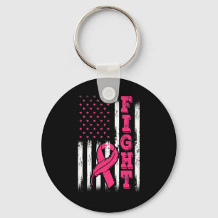 Fight Pink Ribbon Flag Breast Cancer Awareness Key Ring