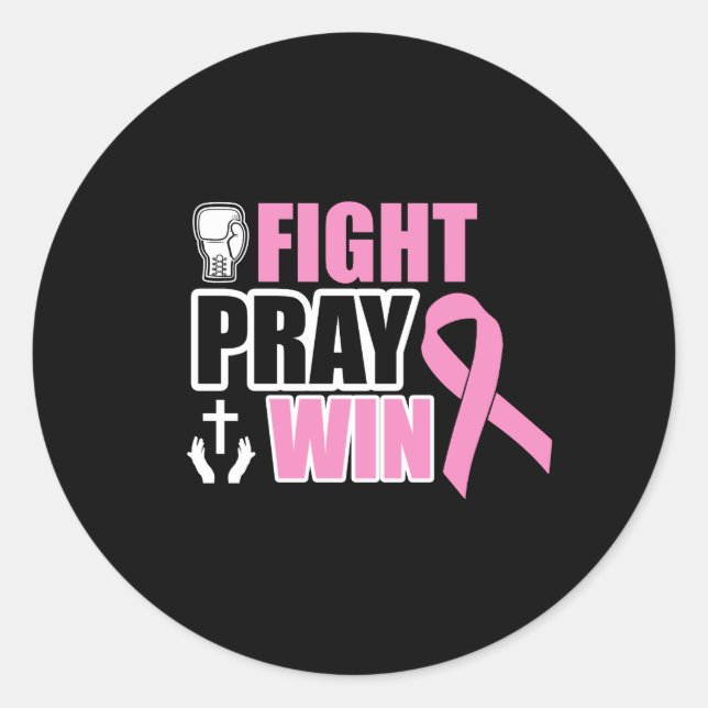Fight Pray Win Light Pink Breast Cancer Classic Round Sticker (Front)