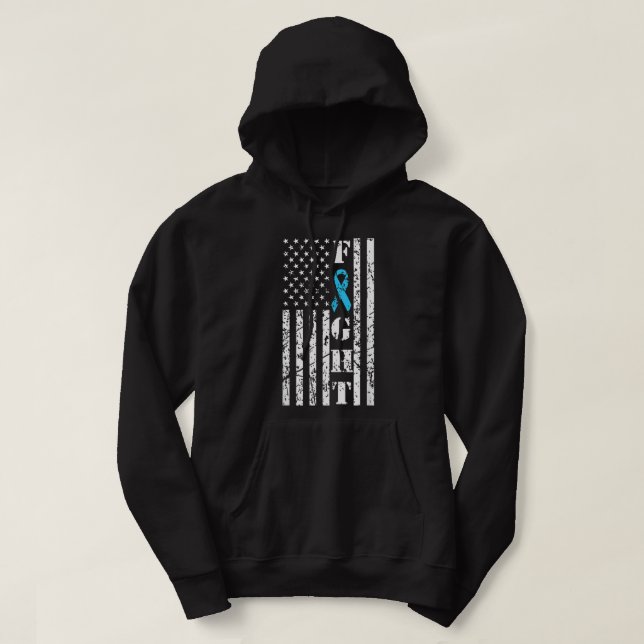 Fight Prostate Cancer Blue Ribbon Distressed USA F Hoodie (Design Front)