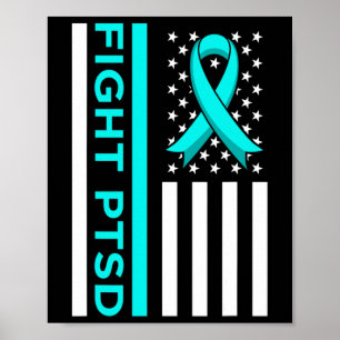 Fight Ptsd Stress Awareness Usa Flag Ribbon Graphi Poster
