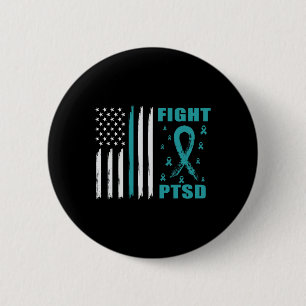 Fight Ptsd Teal Ribbon And Flag  6 Cm Round Badge