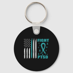 Fight Ptsd Teal Ribbon And Flag  Key Ring
